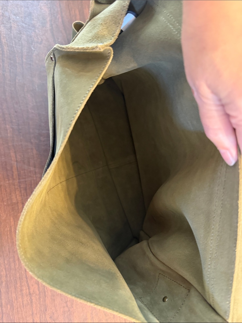 Vintage Banana Republic Olive Green Suede Messenger Bag - Picture 7 of 13